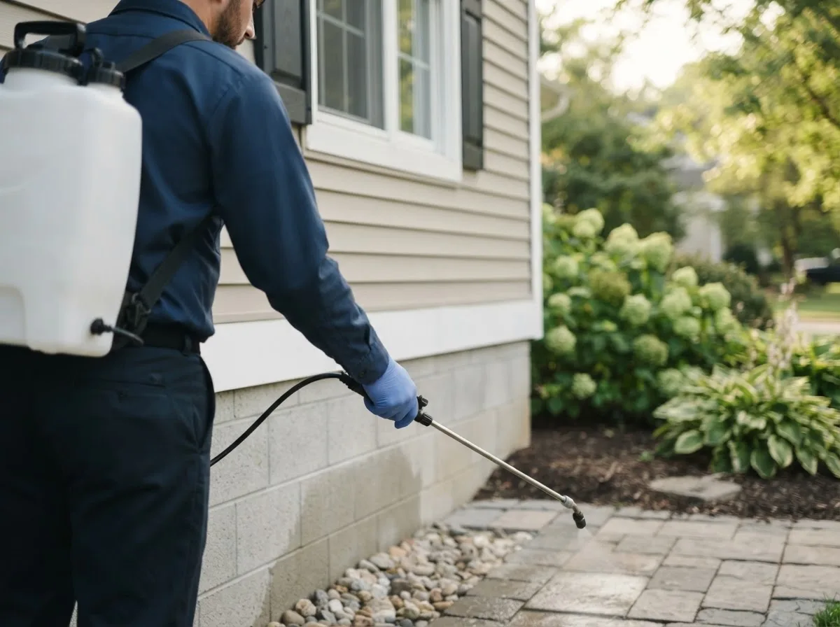 Pest control technician inspecting a home in Riverton, IL